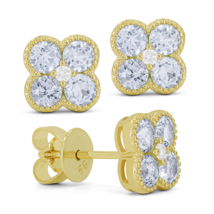Beautiful Hand Crafted 14K Yellow Gold White Diamond Milano Collection Stud Earrings With A Push Back Closure