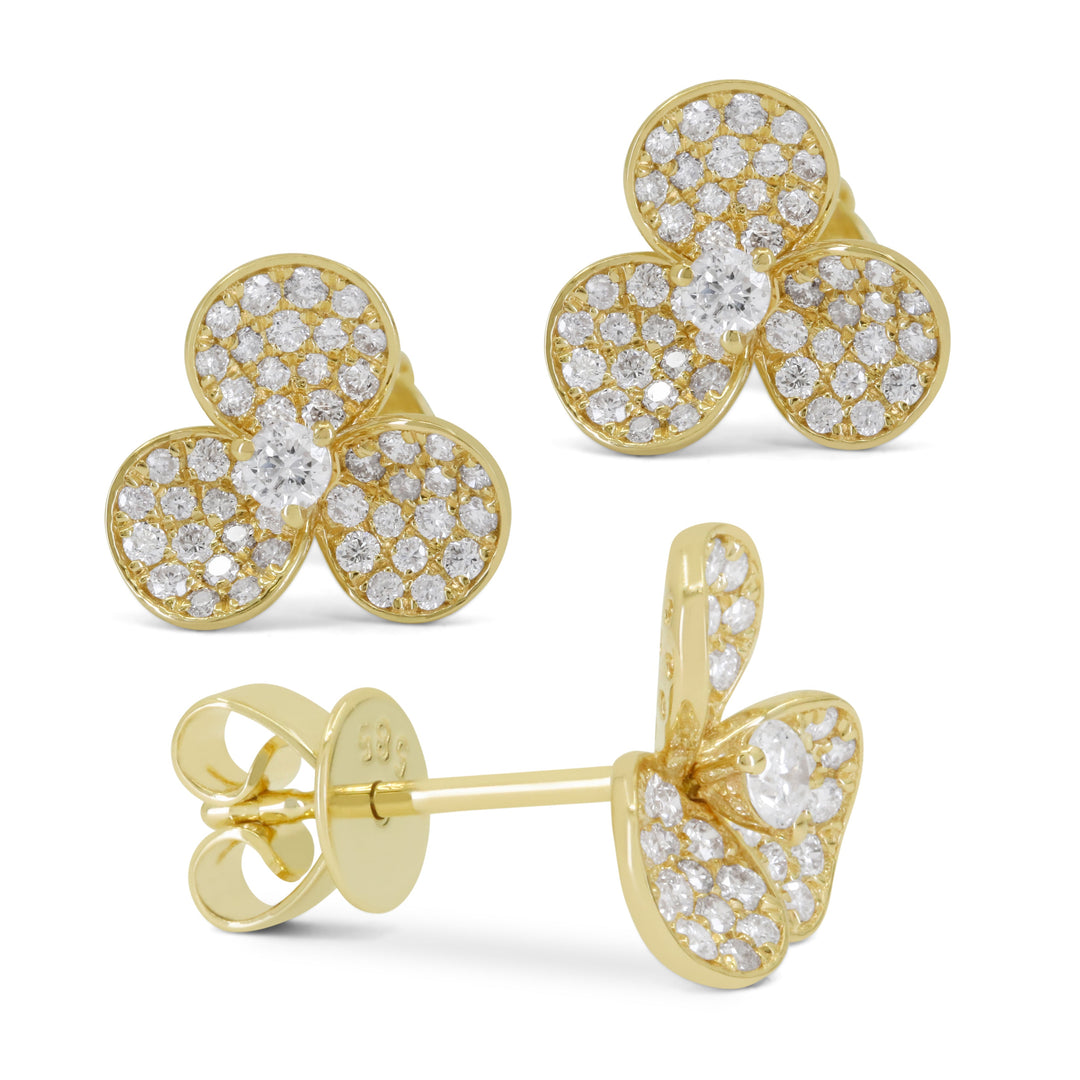 Beautiful Hand Crafted 14K Yellow Gold White Diamond Milano Collection Stud Earrings With A Push Back Closure