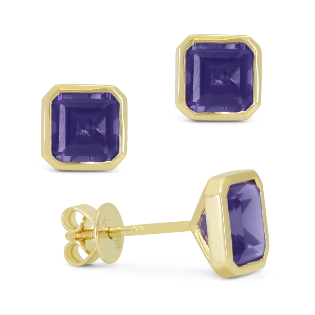 Beautiful Hand Crafted 14K Yellow Gold 6X6MM Created Alexandrite And Diamond Essentials Collection Stud Earrings With A Push Back Closure