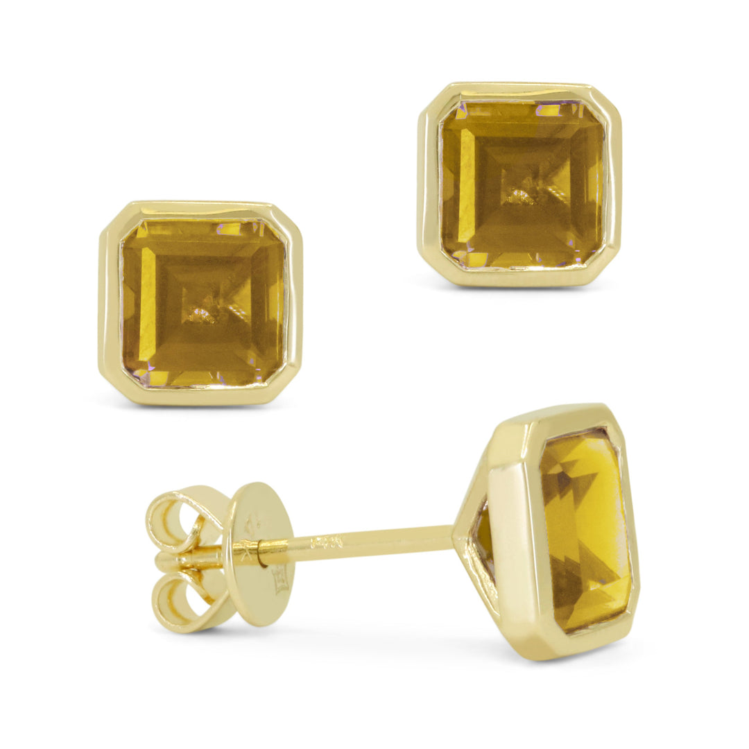 Beautiful Hand Crafted 14K Yellow Gold 6X6MM Citrine And Diamond Essentials Collection Stud Earrings With A Push Back Closure