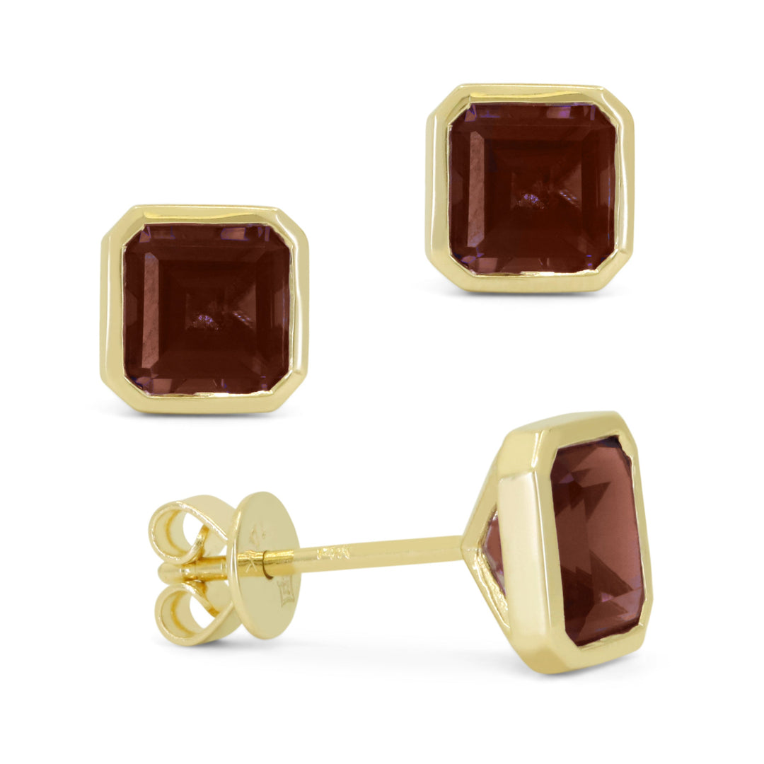 Beautiful Hand Crafted 14K Yellow Gold 6X6MM Garnet And Diamond Essentials Collection Stud Earrings With A Push Back Closure