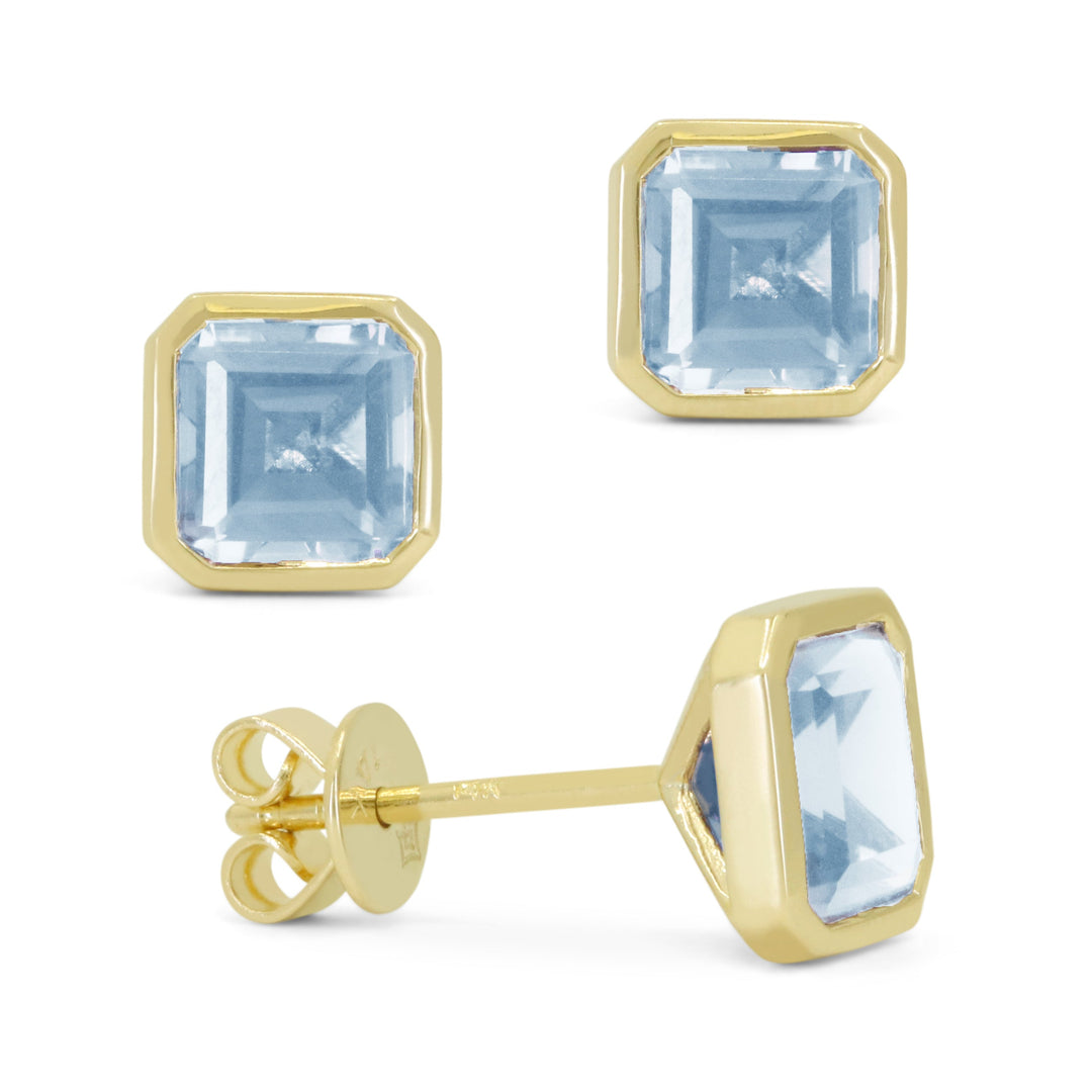 Beautiful Hand Crafted 14K Yellow Gold 6X6MM London Blue Topaz And Diamond Essentials Collection Stud Earrings With A Push Back Closure
