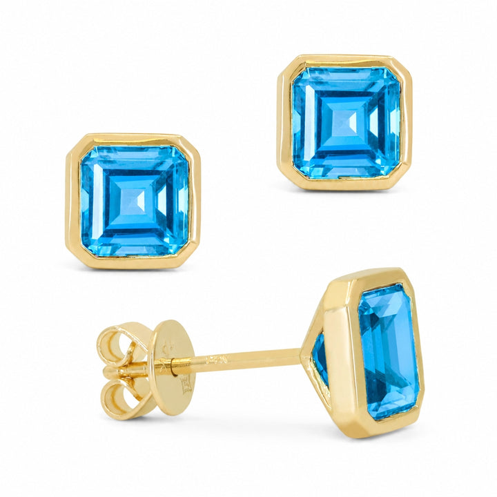 Madison L 14K Yellow Gold Swiss Blue Topaz Cushion Stud Earrings - style E1829SWBTY