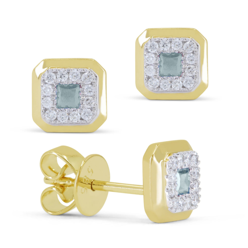 Beautiful Hand Crafted 14K Yellow Gold 3MM Blue Topaz And Diamond Essentials Collection Stud Earrings With A wholesale-only