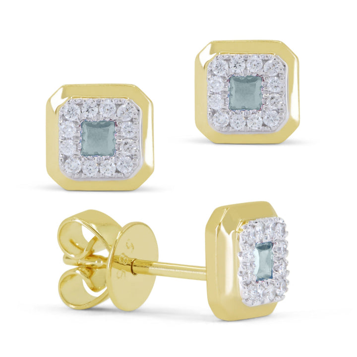 Beautiful Hand Crafted 14K Yellow Gold 3MM Blue Topaz And Diamond Essentials Collection Stud Earrings With A Push Back Closure