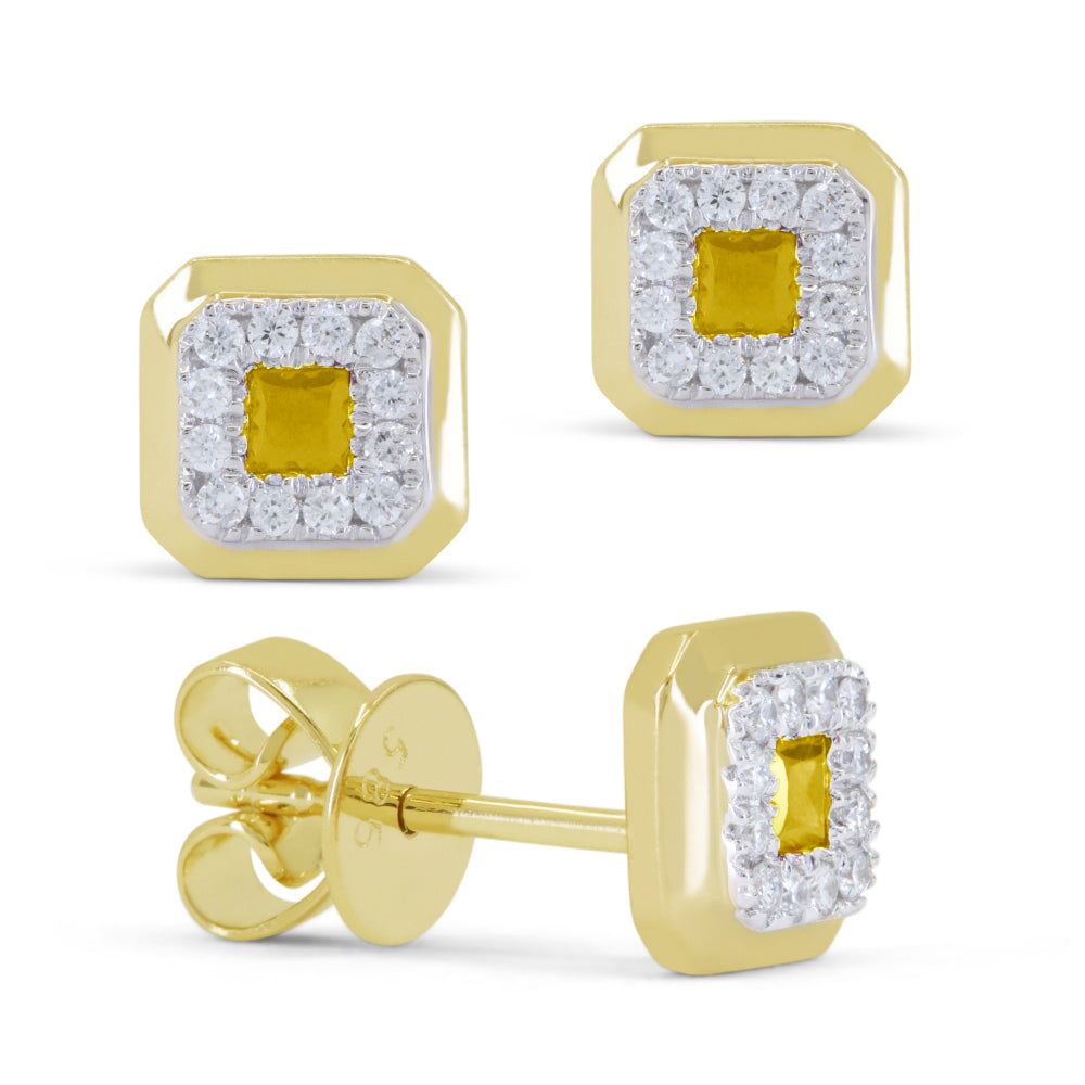 Beautiful Hand Crafted 14K Yellow Gold 3MM Citrine And Diamond Essentials Collection Stud Earrings With A Push Back Closure