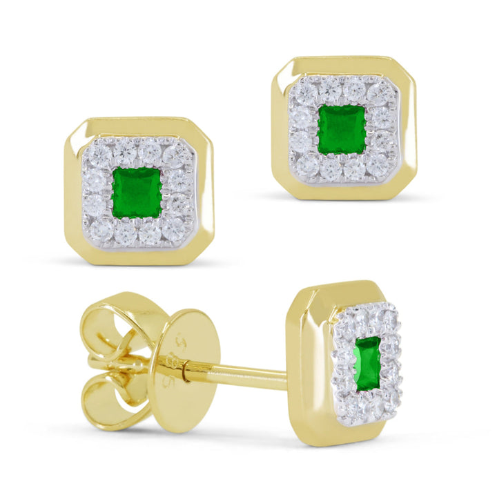 Beautiful Hand Crafted 14K Yellow Gold 3MM Created Emerald And Diamond Essentials Collection Stud Earrings With A wholesale-only