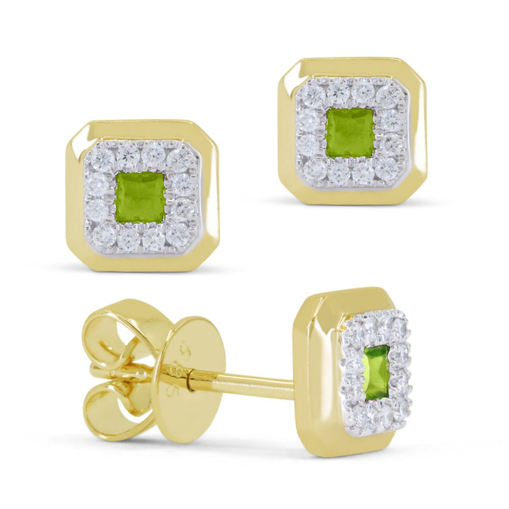 Beautiful Hand Crafted 14K Yellow Gold 3MM Peridot And Diamond Essentials Collection Stud Earrings With A Push Back Closure