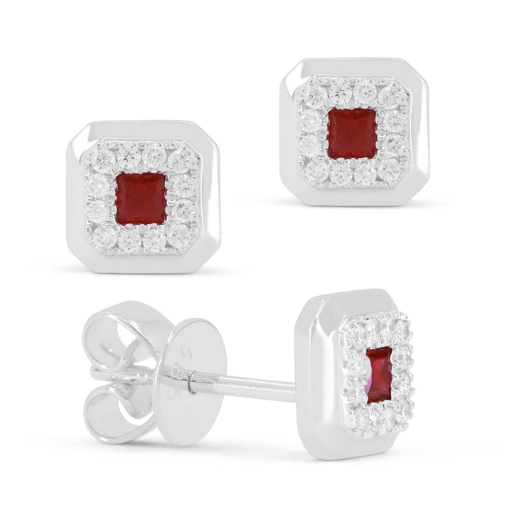 Beautiful Hand Crafted 14K White Gold 3MM Ruby And Diamond Arianna Collection Stud Earrings With A wholesale-only