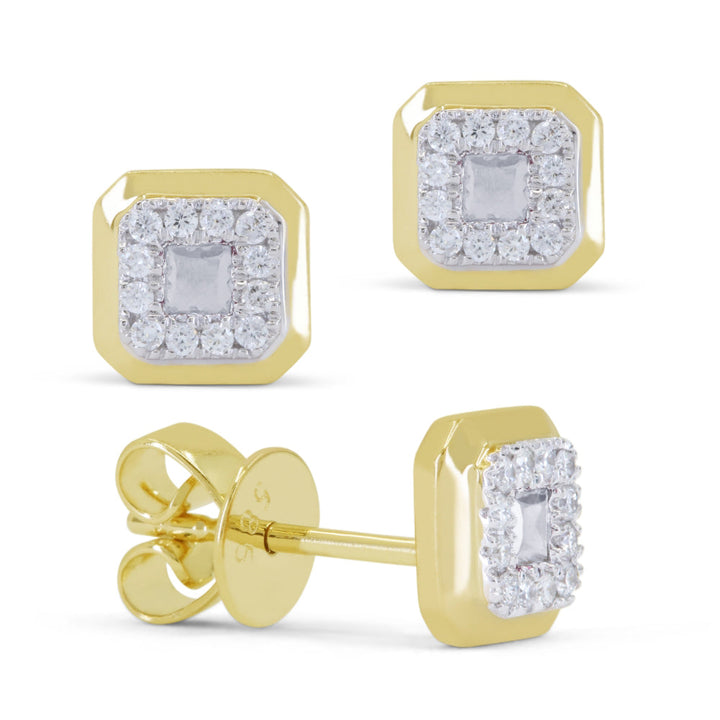 Beautiful Hand Crafted 14K Yellow Gold 3MM White Topaz And Diamond Essentials Collection Stud Earrings With A Push Back Closure