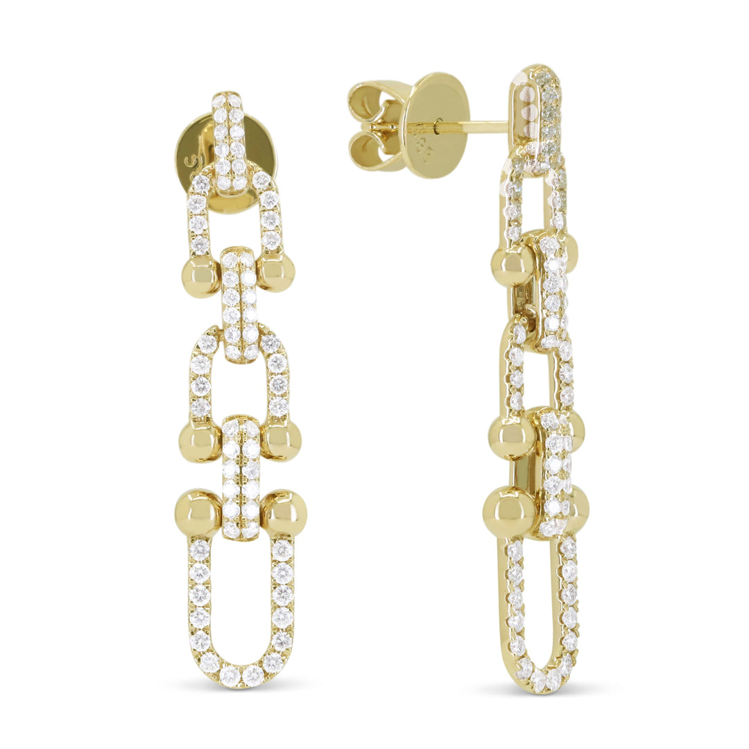 Beautiful Hand Crafted 14K Yellow Gold White Diamond Milano Collection Drop Dangle Earrings With A Push Back Closure