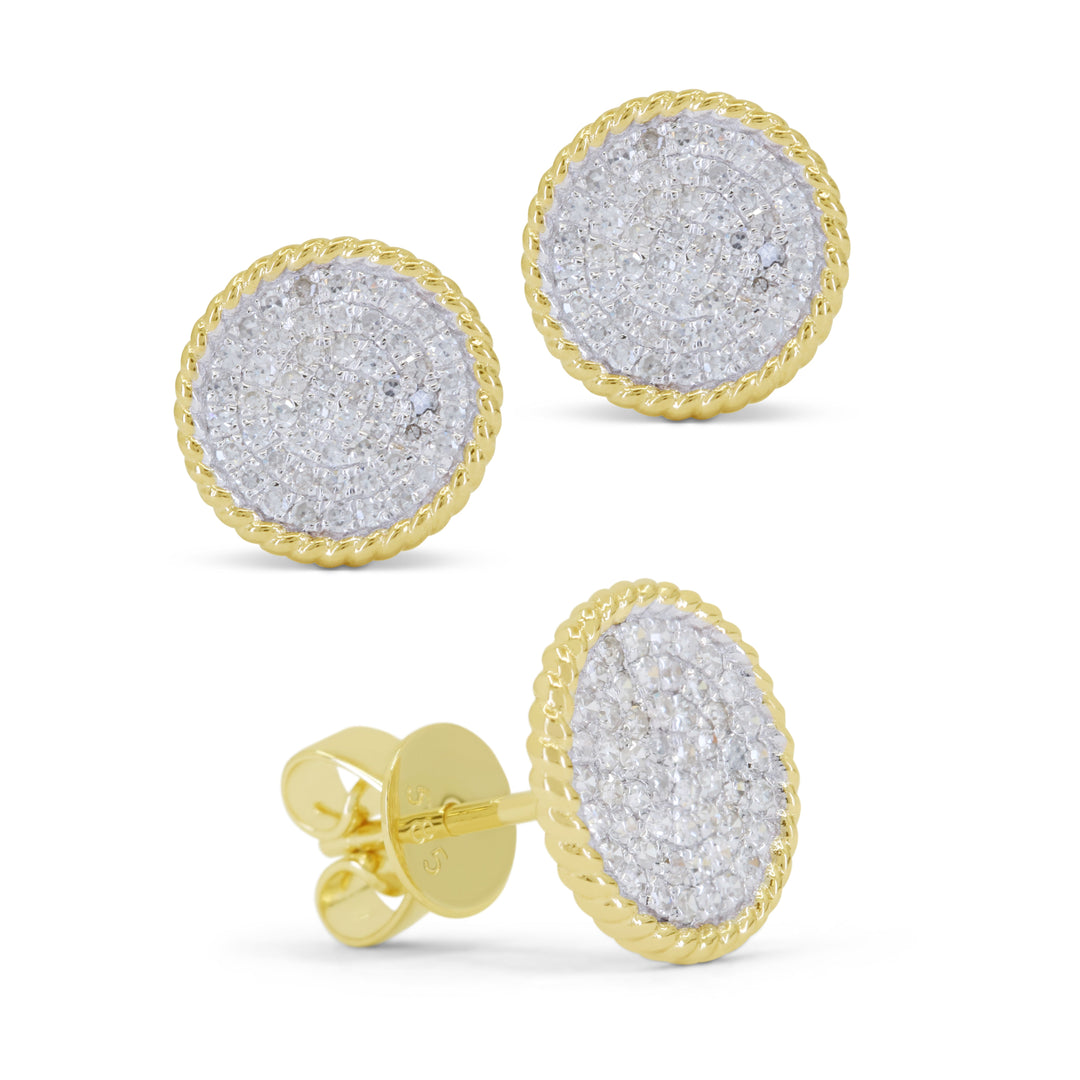 Beautiful Hand Crafted 14K Yellow Gold White Diamond Milano Collection Stud Earrings With A Push Back Closure