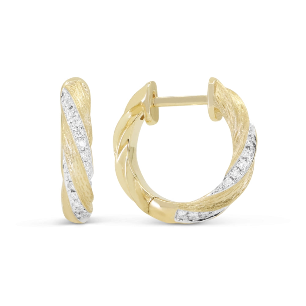 Beautiful Hand Crafted 14K Yellow Gold White Diamond Milano Collection Hoop Earrings With A Hoop Closure