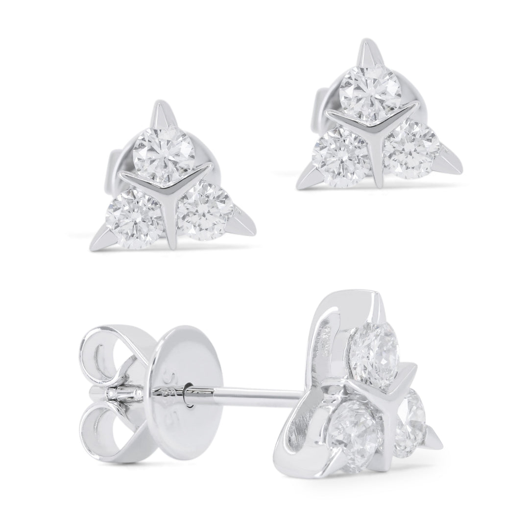 Beautiful Hand Crafted 14K White Gold White Diamond Milano Collection Stud Earrings With A Push Back Closure