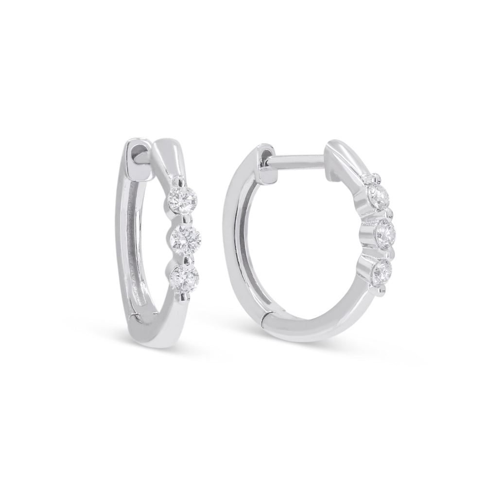 Beautiful Hand Crafted 14K White Gold White Diamond Milano Collection Hoop Earrings With A Hoop Closure