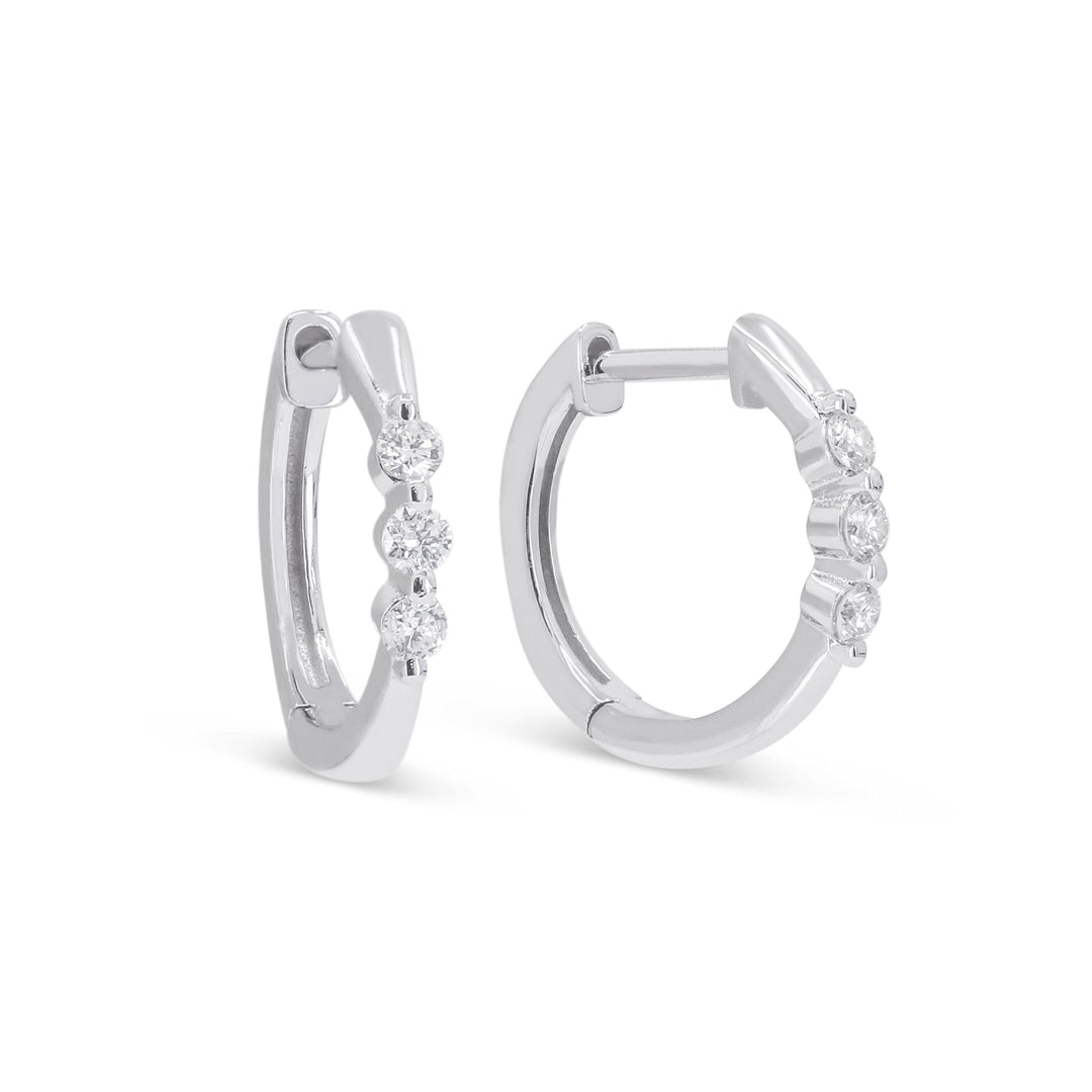 Beautiful Hand Crafted 14K White Gold White Diamond Milano Collection Hoop Earrings With A Hoop Closure