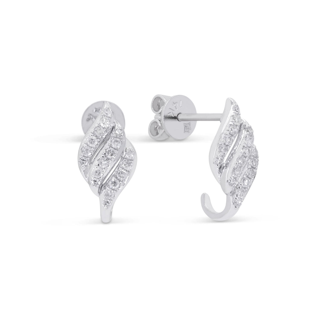 Beautiful Hand Crafted 14K White Gold White Diamond Milano Collection Stud Earrings With A Push Back Closure