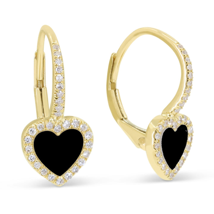 Beautiful Hand Crafted 14K Yellow Gold 5X6MM Black Onyx And Diamond Essentials Collection Drop Dangle Earrings With A Lever Back Closure