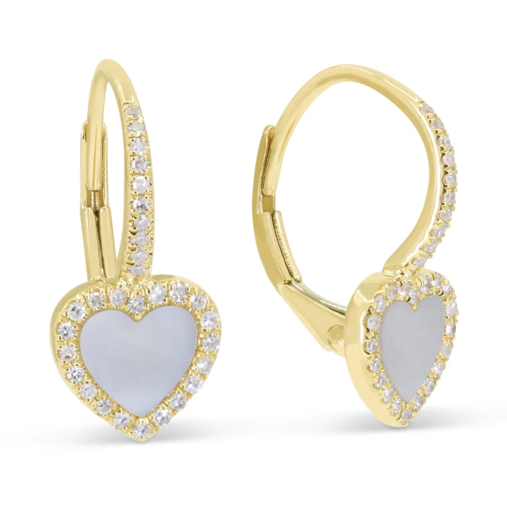 Beautiful Hand Crafted 14K Yellow Gold 5X6MM Mother Of Pearl And Diamond Essentials Collection Drop Dangle Earrings With A Lever Back Closure