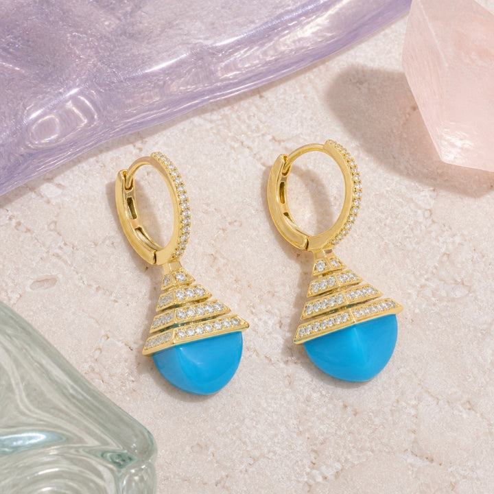E1842 - 14K Yellow Gold Malachite & Turquoise Drop Earrings