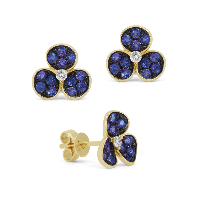 Beautiful Hand Crafted 14K Yellow Gold  Sapphire And Diamond Arianna Collection Stud Earrings With A Push Back Closure