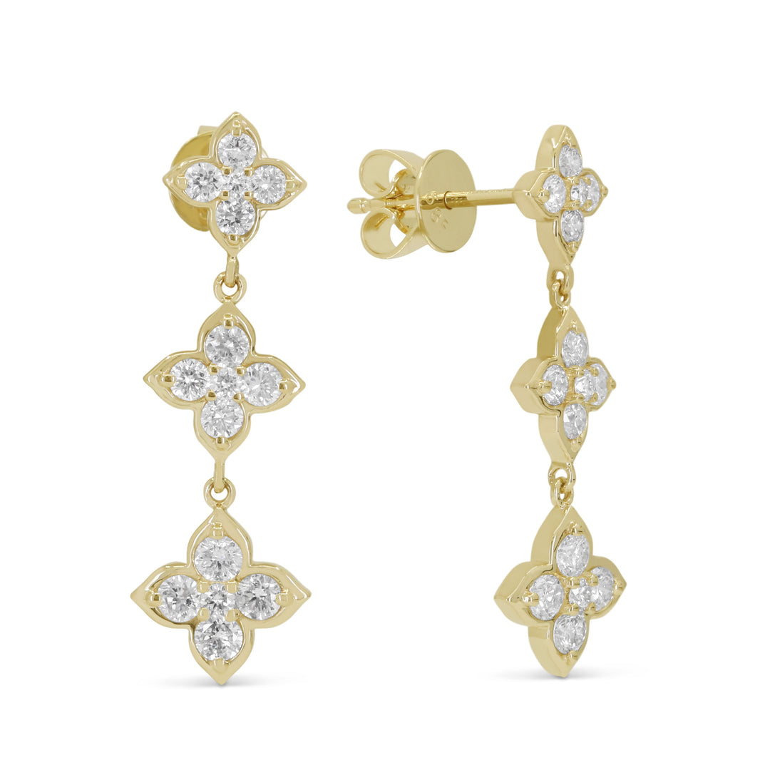 Beautiful Hand Crafted 14K Yellow Gold White Diamond Milano Collection Drop Dangle Earrings With A Push Back Closure