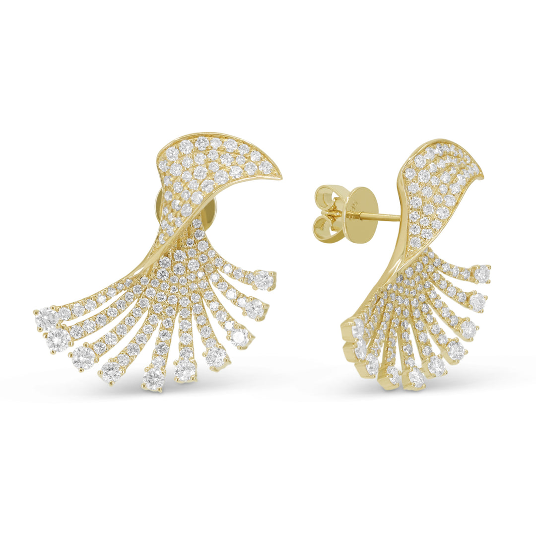 Beautiful Hand Crafted 14K Yellow Gold White Diamond Milano Collection Stud Earrings With A Push Back Closure