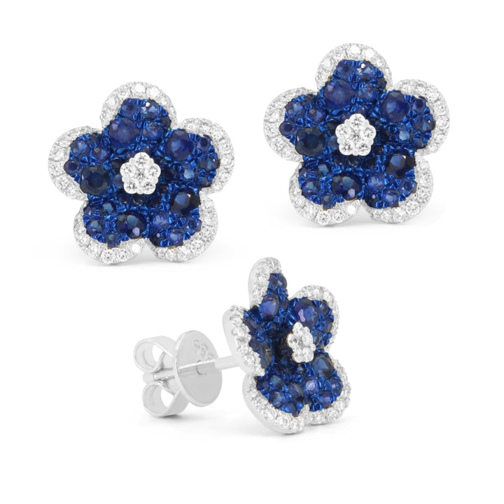 Beautiful Hand Crafted 14K White Gold  Sapphire And Diamond Arianna Collection Stud Earrings With A Push Back Closure