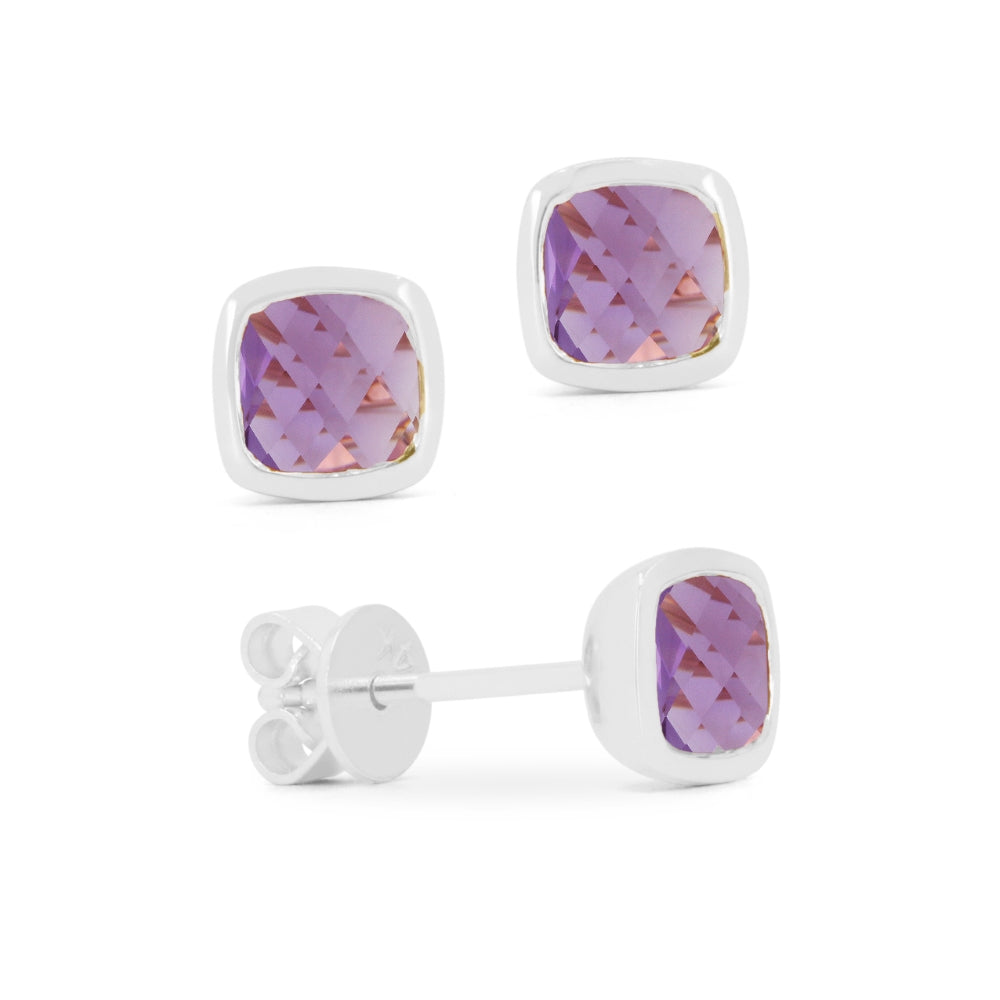 Beautiful Hand Crafted 14K White Gold 5MM Amethyst And Diamond Essentials Collection Stud Earrings With A Push Back Closure