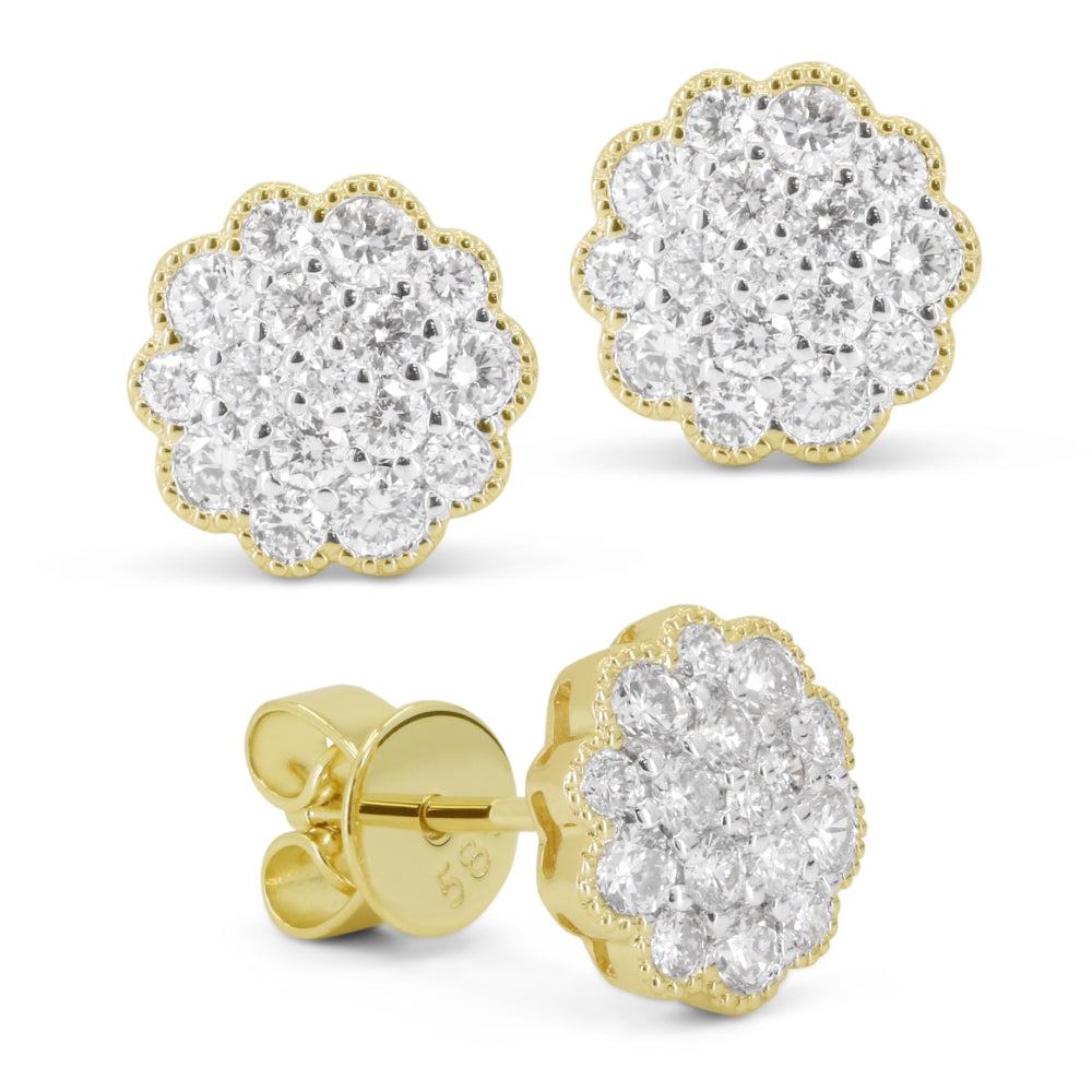 Beautiful Hand Crafted 14K Yellow Gold White Diamond Milano Collection Stud Earrings With A Push Back Closure