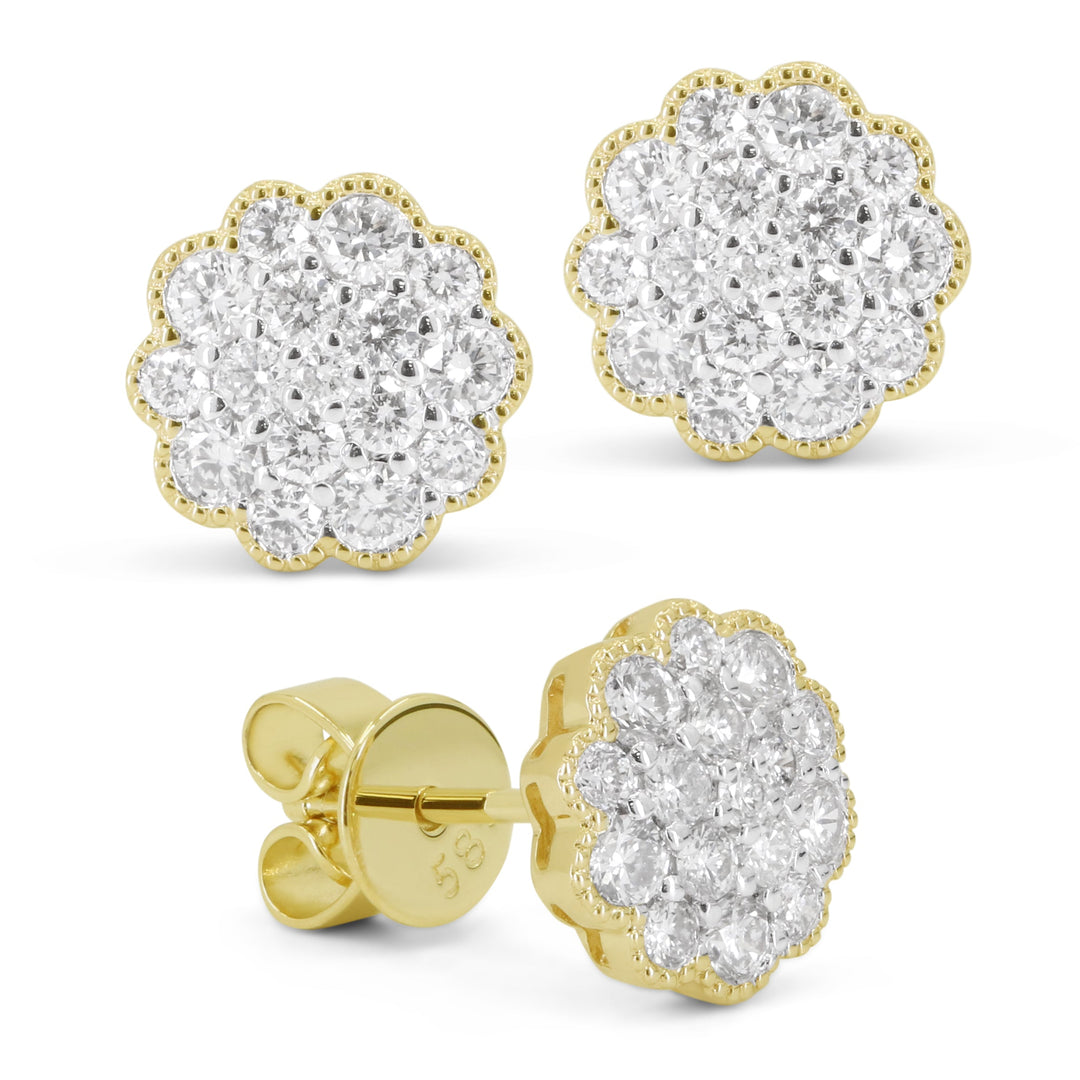 Beautiful Hand Crafted 14K Yellow Gold White Diamond Milano Collection Stud Earrings With A Push Back Closure