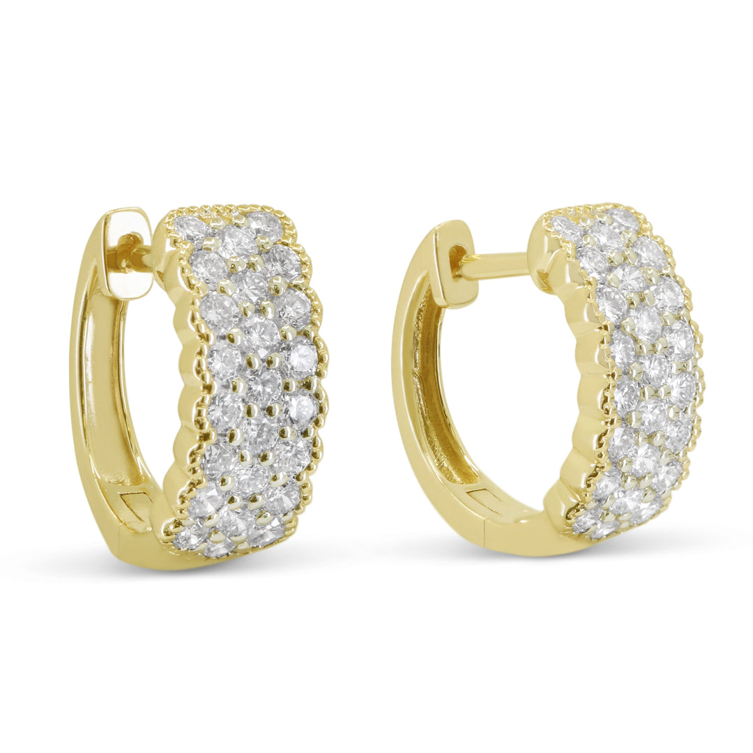 Beautiful Hand Crafted 14K Yellow Gold White Diamond Milano Collection Hoop Earrings With A Hoop Closure