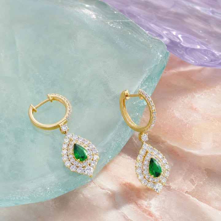 E1859 - 14K Yellow Gold Tsavorite, Pink Sapphire & Sapphire Drop Earrings