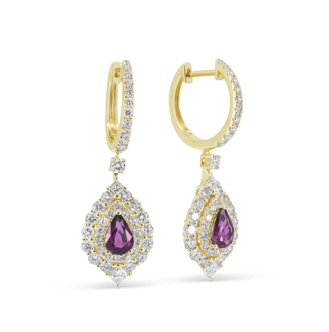 Beautiful Hand Crafted 14K Yellow Gold  Pink Sapphire And Diamond Arianna Collection Drop Dangle Earrings