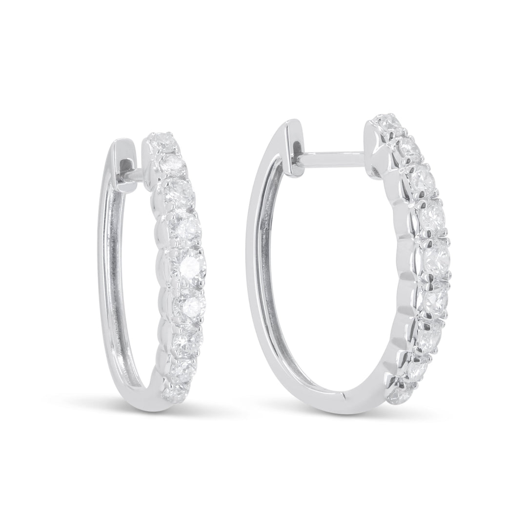 Beautiful Hand Crafted 14K White Gold White Diamond Milano Collection Hoop Earrings With A Hoop Closure