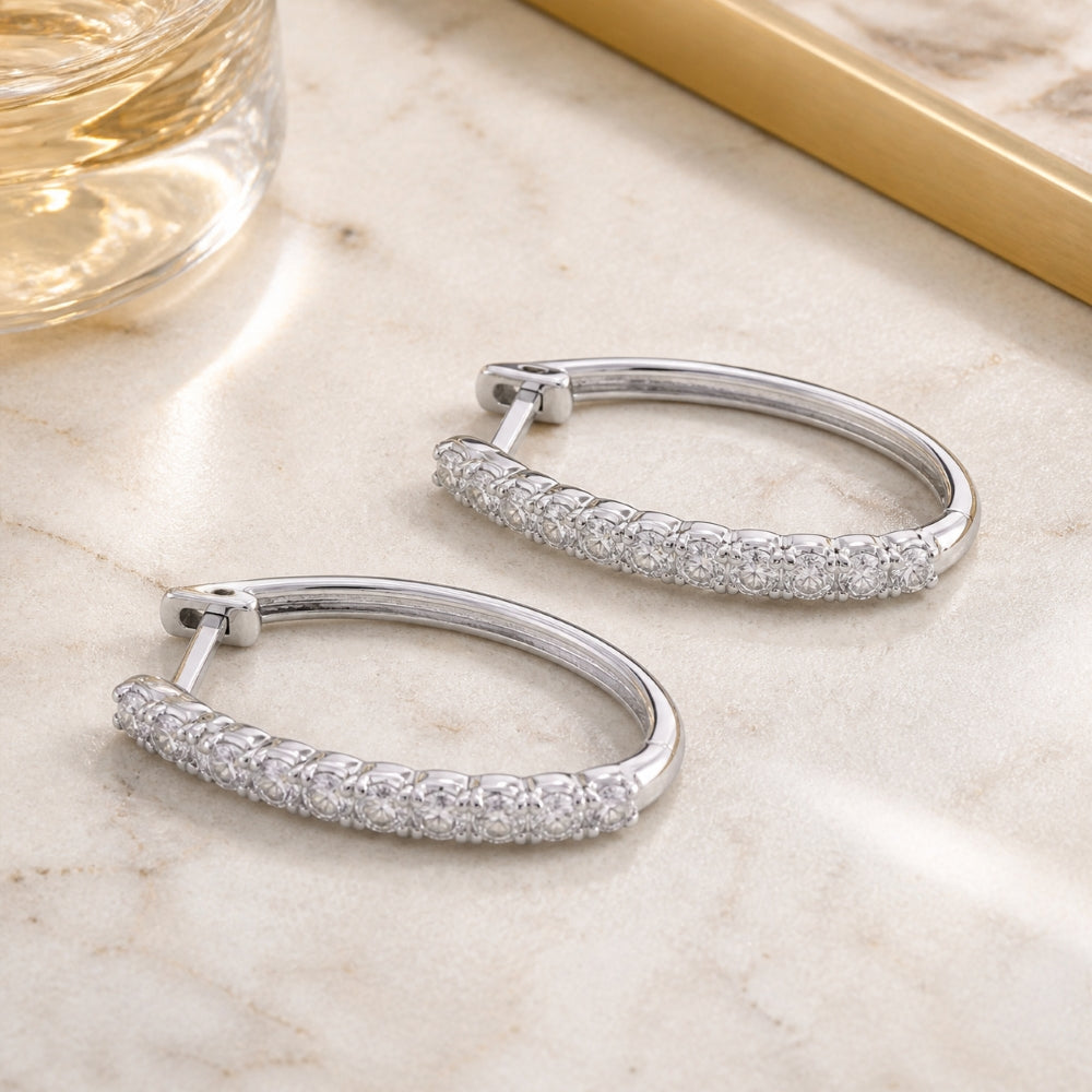 E1860 - 14K Gold Diamond Huggie Hoop Earrings