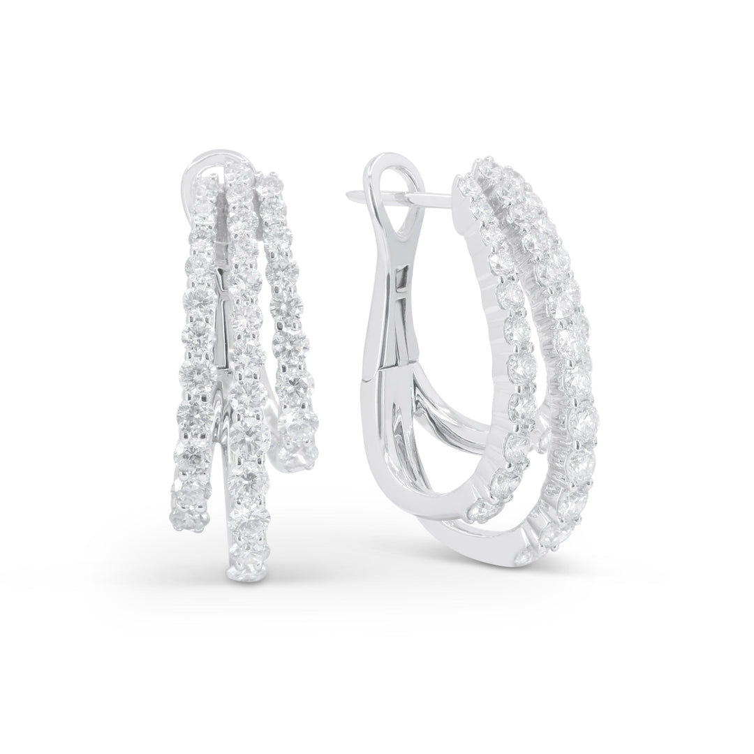 Beautiful Hand Crafted 14K White Gold White Diamond Milano Collection Hoop Earrings With A Hoop Closure