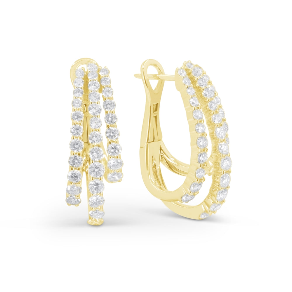 Beautiful Hand Crafted 14K Yellow Gold White Diamond Milano Collection Hoop Earrings With A Hoop Closure