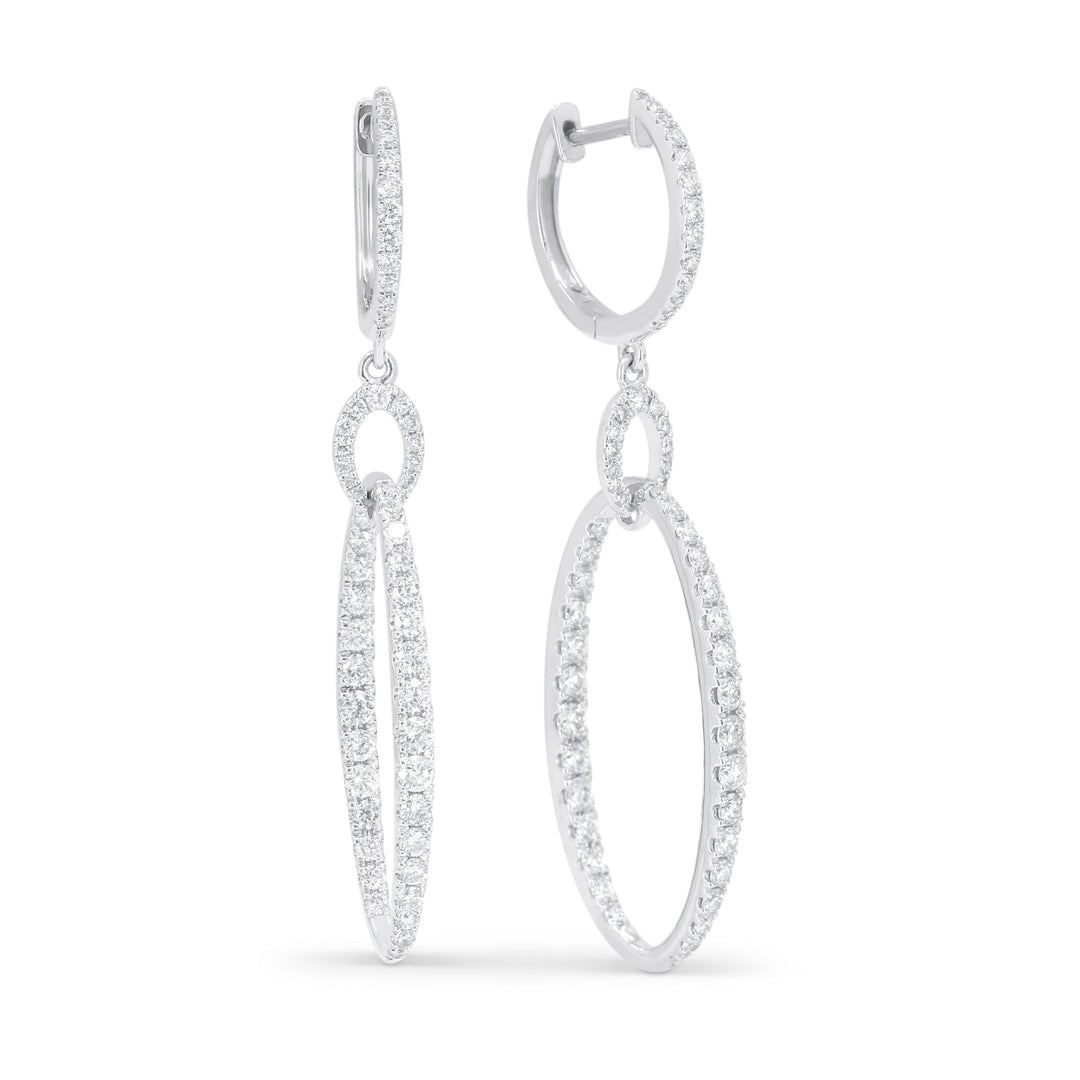 Beautiful Hand Crafted 14K White Gold White Diamond Milano Collection Drop Dangle Earrings With A Lever Back Closure