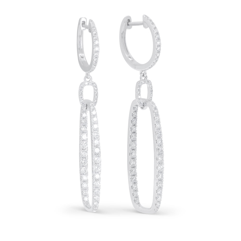 Beautiful Hand Crafted 14K White Gold White Diamond Milano Collection Drop Dangle Earrings With A Lever Back Closure