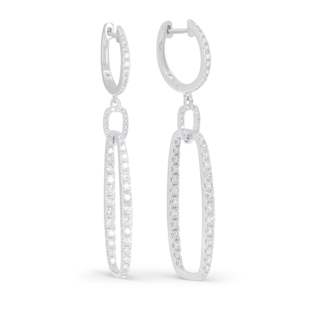 Beautiful Hand Crafted 14K White Gold White Diamond Milano Collection Drop Dangle Earrings With A Lever Back Closure