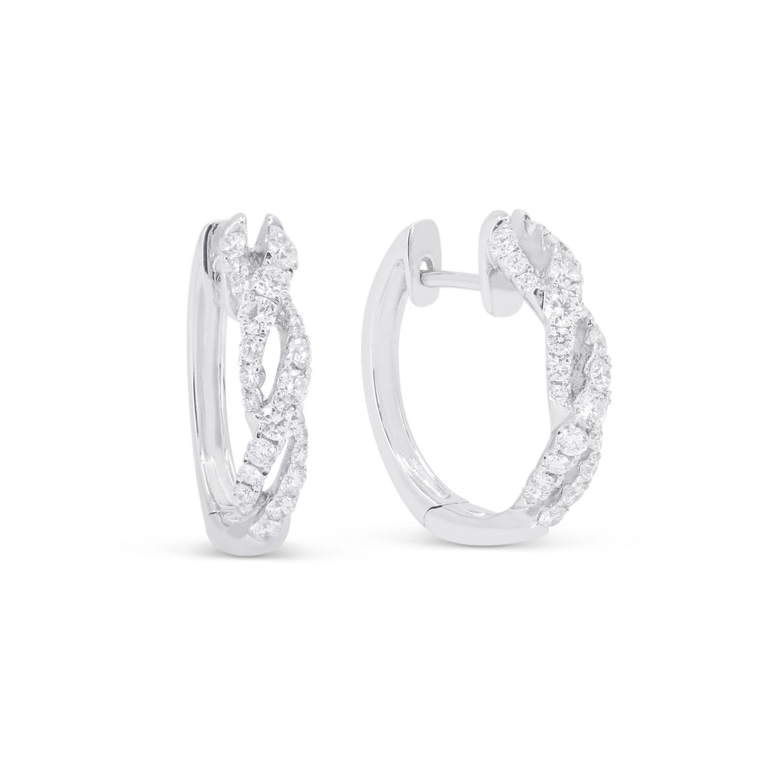 Beautiful Hand Crafted 14K White Gold White Diamond Milano Collection Hoop Earrings With A Hoop Closure