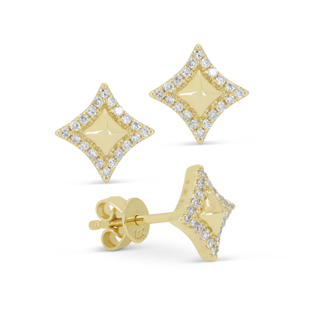 Beautiful Hand Crafted 14K Yellow Gold White Diamond Milano Collection Stud Earrings With A Push Back Closure