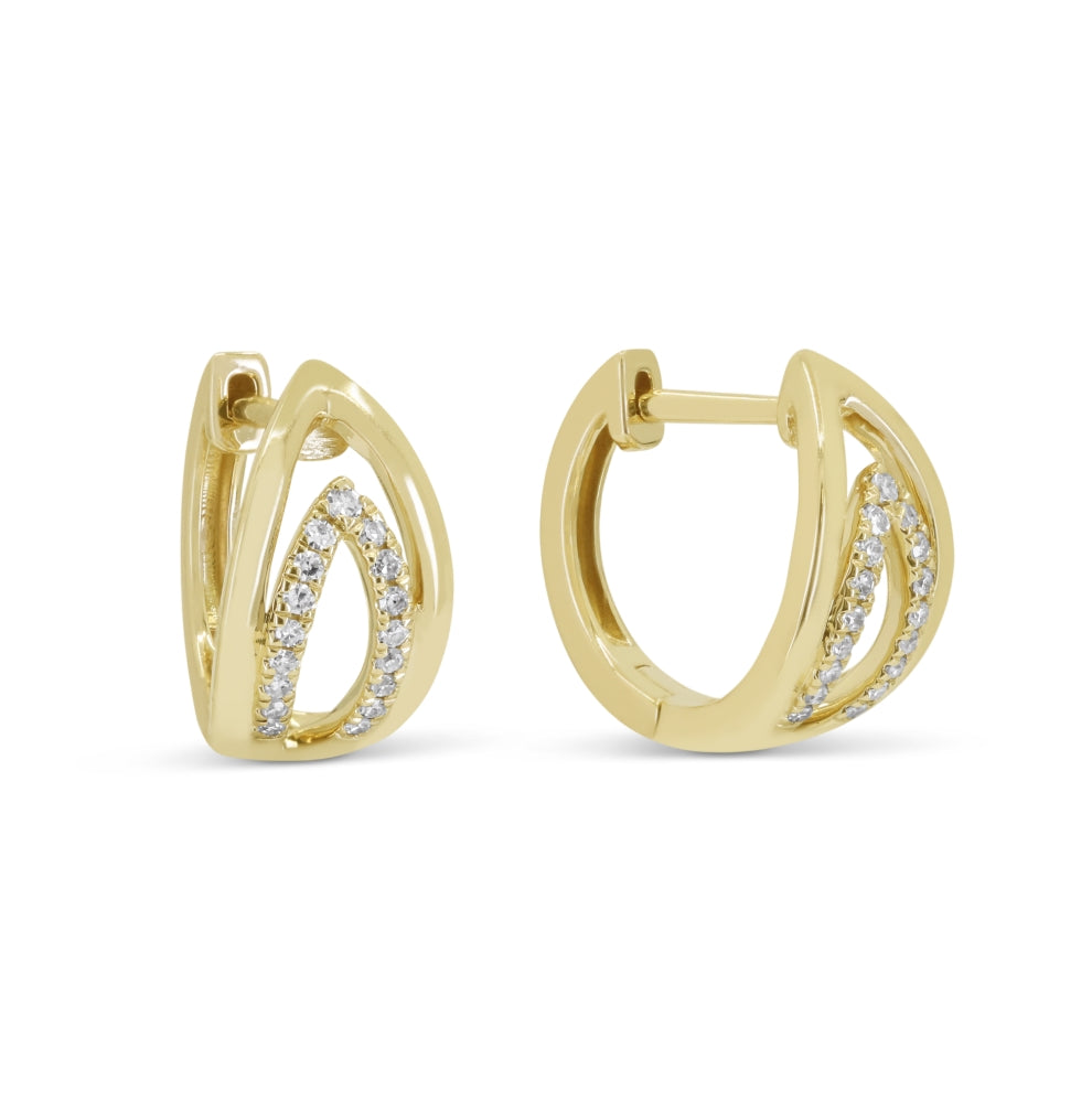 Beautiful Hand Crafted 14K Yellow Gold White Diamond Milano Collection Hoop Earrings With A Hoop Closure
