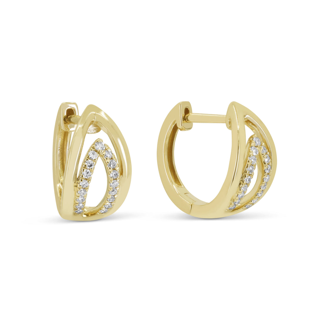 Beautiful Hand Crafted 14K Yellow Gold White Diamond Milano Collection Hoop Earrings With A Hoop Closure