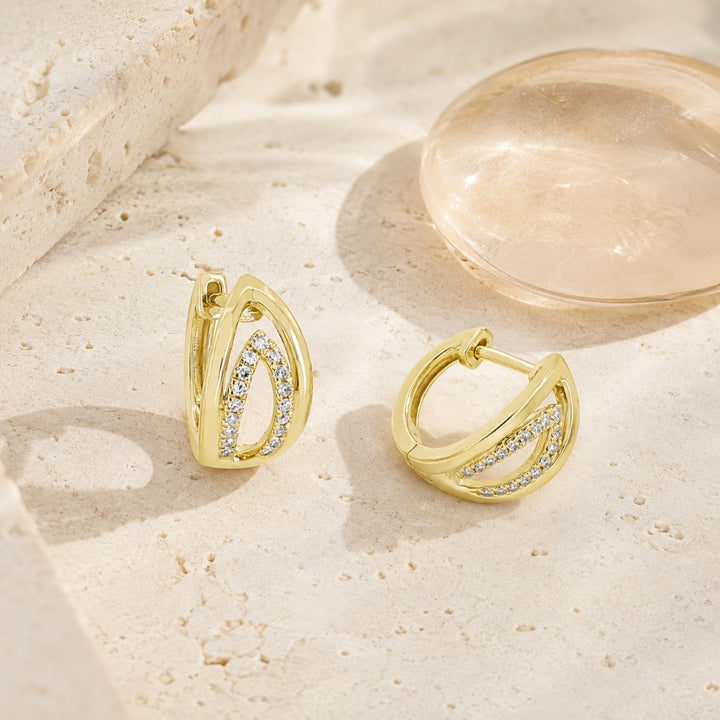 E1866 - 14K Yellow Gold Diamond Huggie Hoop Earrings