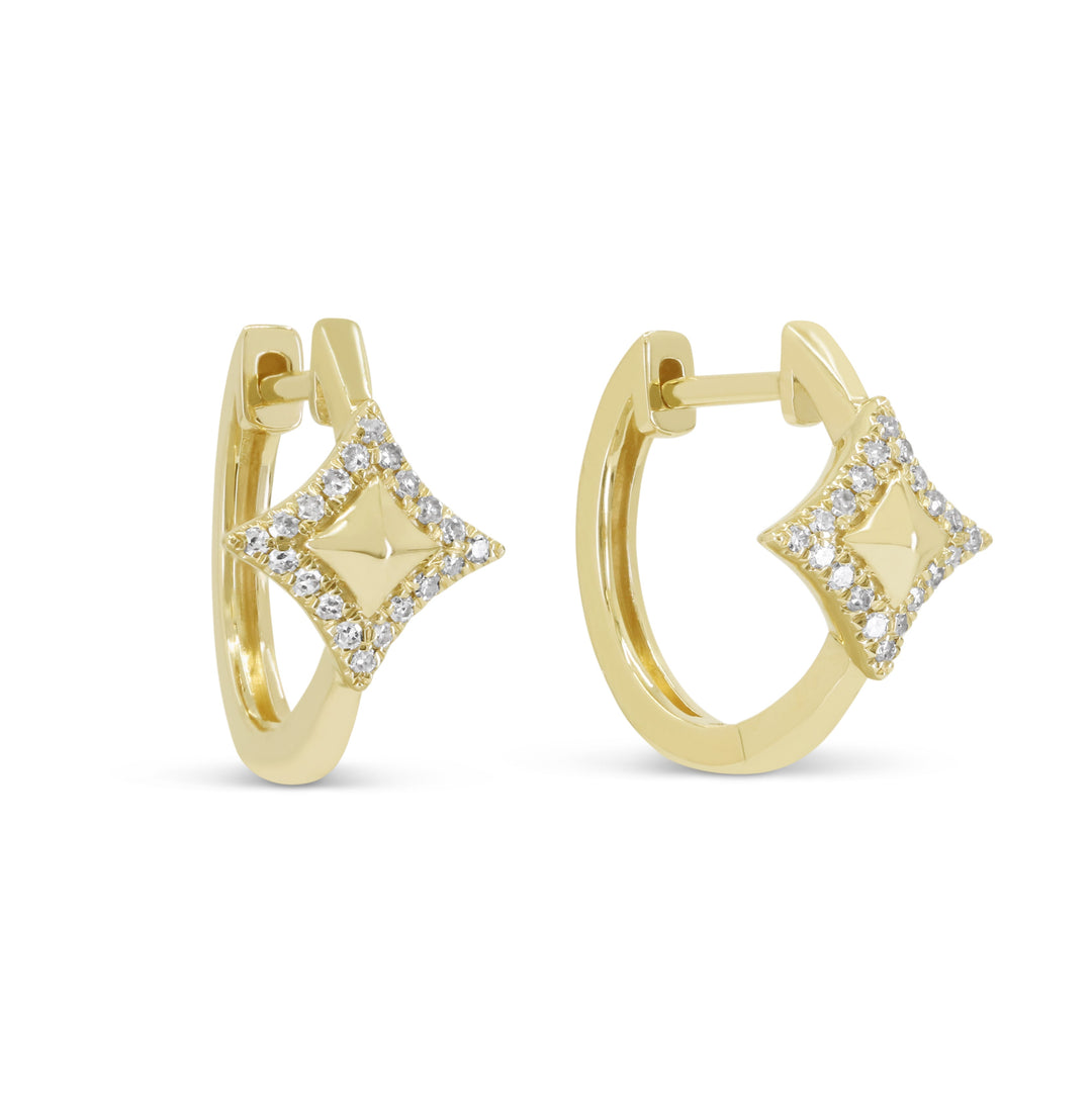 Beautiful Hand Crafted 14K Yellow Gold White Diamond Milano Collection Hoop Earrings With A Hoop Closure