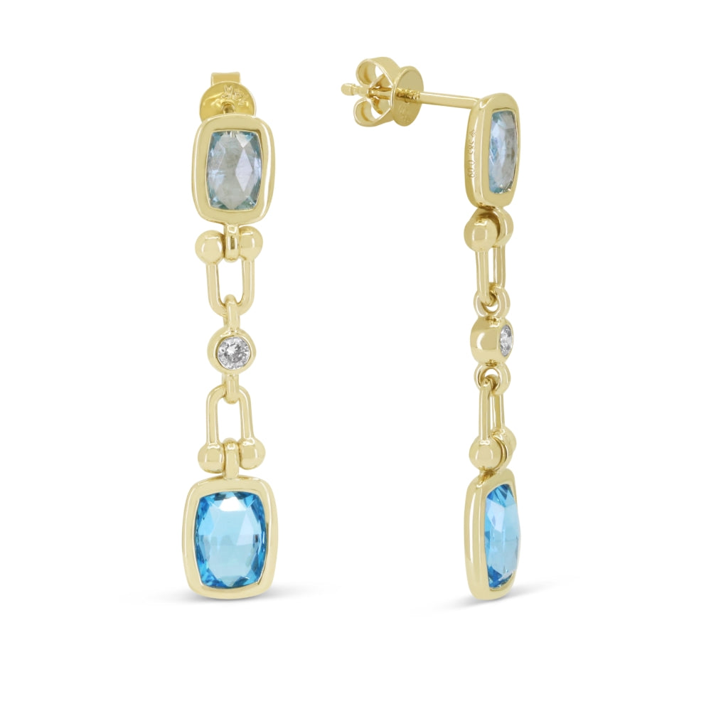 Beautiful Hand Crafted 14K Yellow Gold 5X7MM Blue Topaz And Diamond Essentials Collection Drop Dangle Earrings With A Push Back Closure