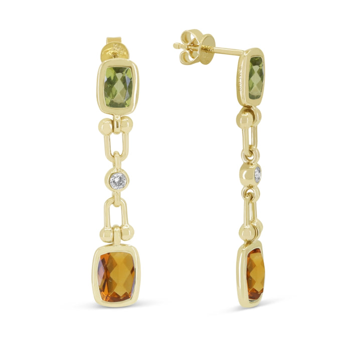 Beautiful Hand Crafted 14K Yellow Gold 5X7MM Citrine And Diamond Essentials Collection Drop Dangle Earrings With A Push Back Closure