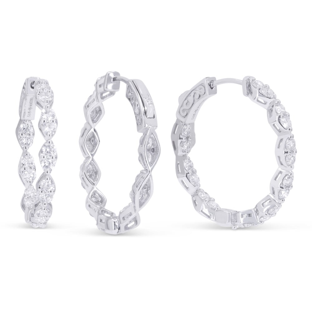 Beautiful Hand Crafted 14K White Gold White Diamond Milano Collection Hoop Earrings With A Hoop Closure